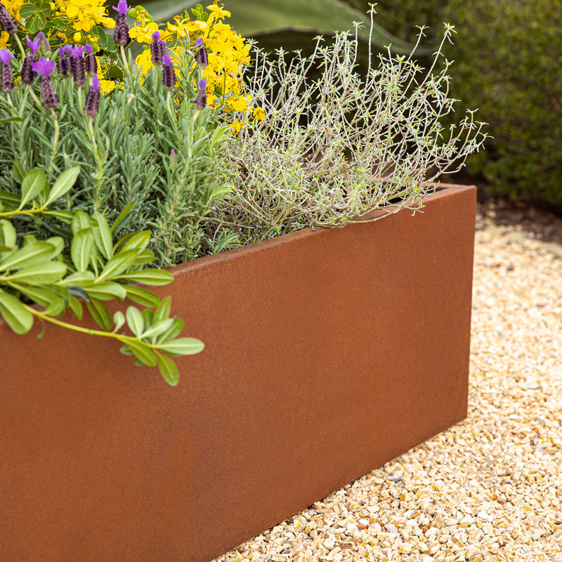 Jardinière carrée 13 po Corten Steel Series H, H 13 po x l 48 po x P 24 po