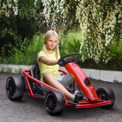 Kart électrique Aosom 24V 8,1 MPH, voiture à la dérive à piles avec jouets, démarrage lent, musique, klaxon et ceinture de sécurité, pour enfants de 8 à 12 ans, rouge