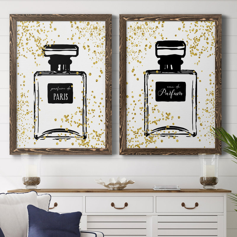 Glitter Perfume I - ensemble de 2 peintures sur toile encadrées, Toile avec cadre en noyer, H 24 po x l 36 po x P 1,5 po
