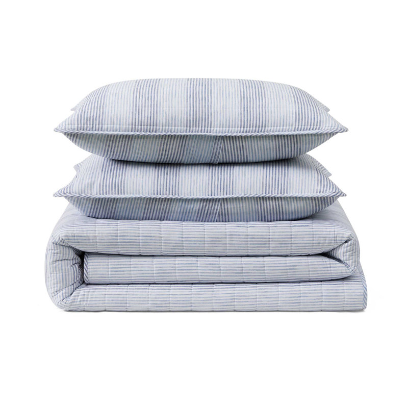 Tommy Bahama Bahama Weekend Stripe Cotton Reversible Blue Quilt Set, Queen Quilt + 2 Standard Shams