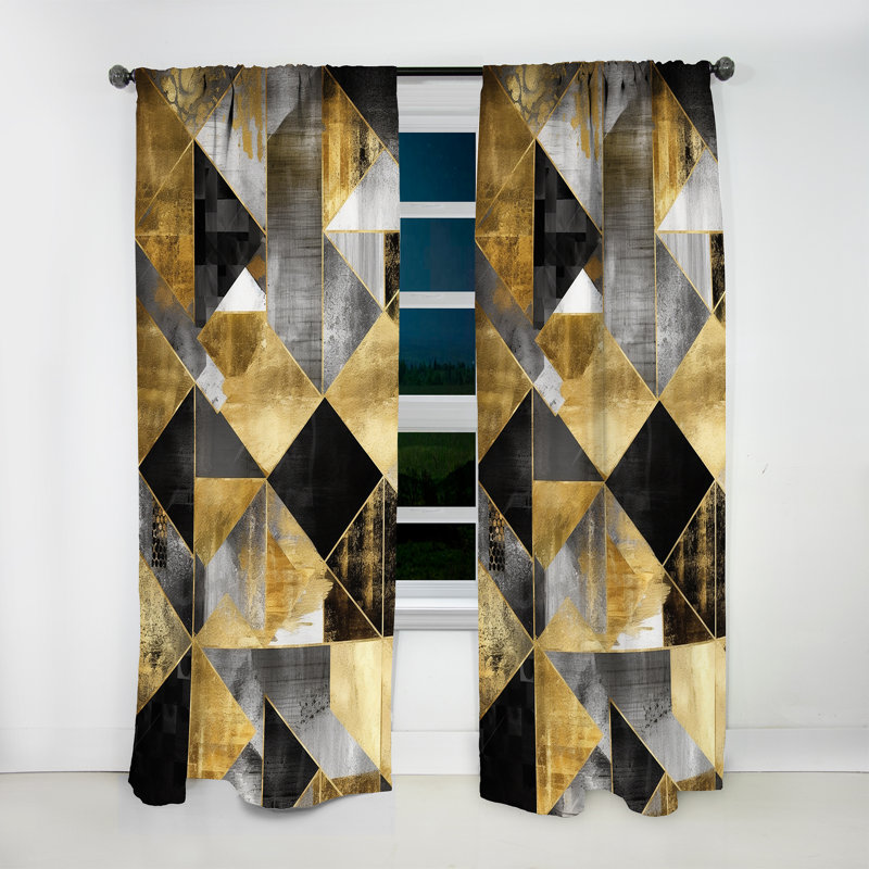 Gold Geometric Order II - Abstract Curtain - Blackout Geometric Shapes Curtain - 1 Panels, 52" W x 63" L