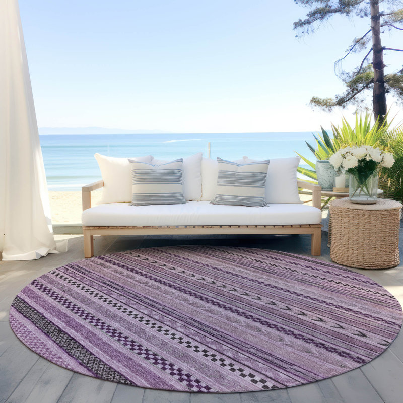 Machine Washable Indoor/Outdoor Claudian ACN1625 Plum Rug, Round 8'