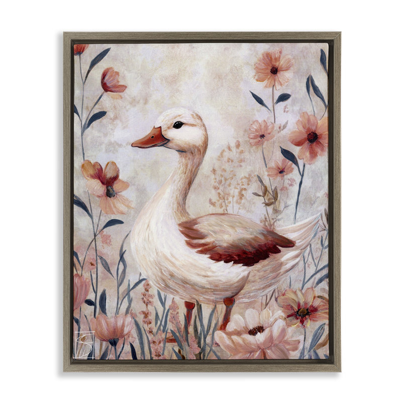 Cadre flottant canard en fleurs roses, design par Sara Culpepper, Cadre flottant orme Montalcino, H 21 po x l 17 po