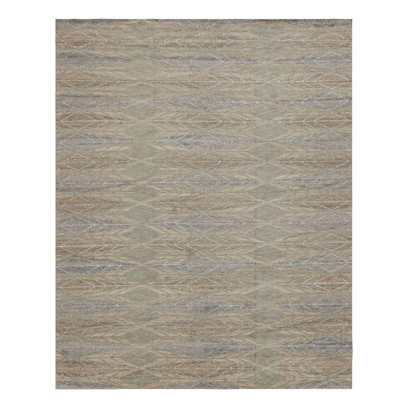 Scandinavian Hand Knotted Wool Geometric Area Rug, Rectangle 6' x 9'