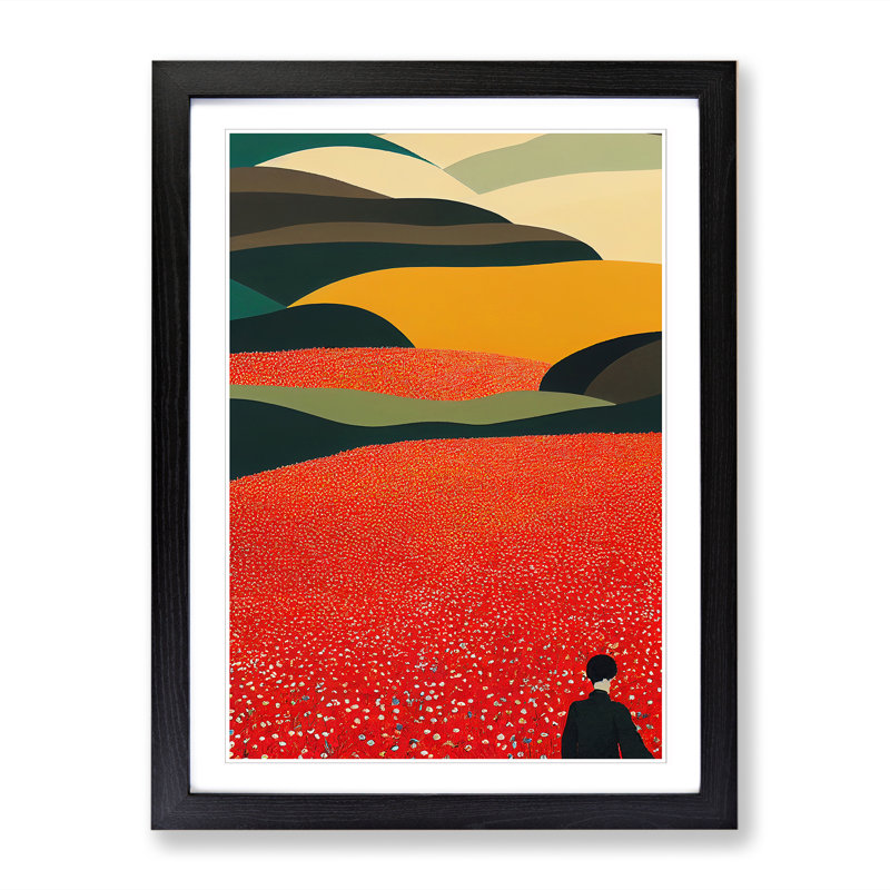 Poppy Field View - Picture Frame Print, Black, 46cm H x 34cm W x 2cm D