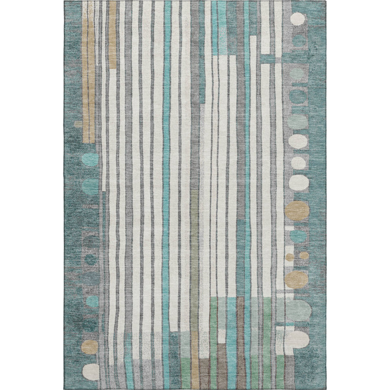 Premium Machine Washable Mayfield AMF2189 geometric Rug, Teal, 9' x 12'