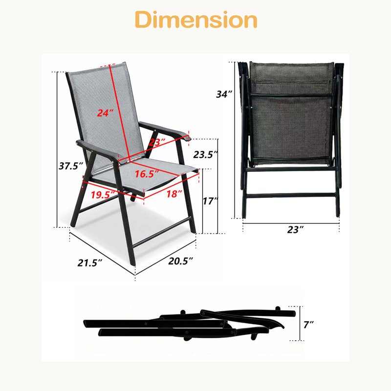 Outdoor Patio Chairs Set Of 2 Stackable Portable For Deck, Garden, Camping And Travel, Gray