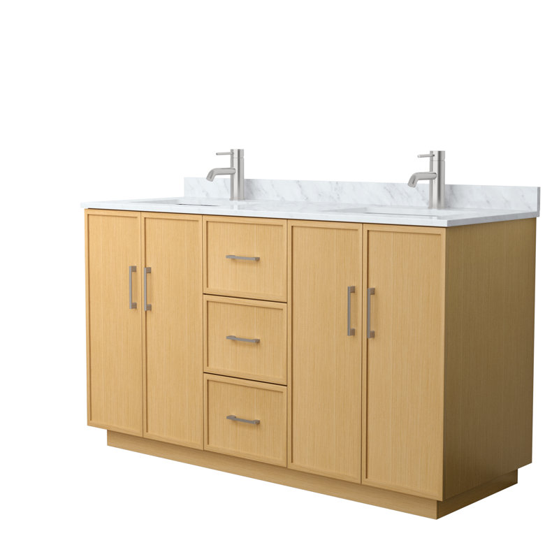 Elan TK 66" Freestanding Double Bathroom Vanity with Marble Top, White, Brushed Nickel, 60"