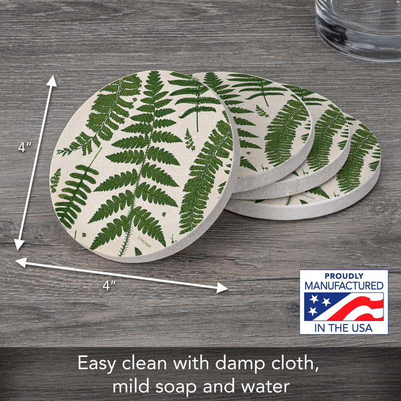 Ensemble de 4 sous-verres ronds en grès naturel August Grove® Natural Ferns