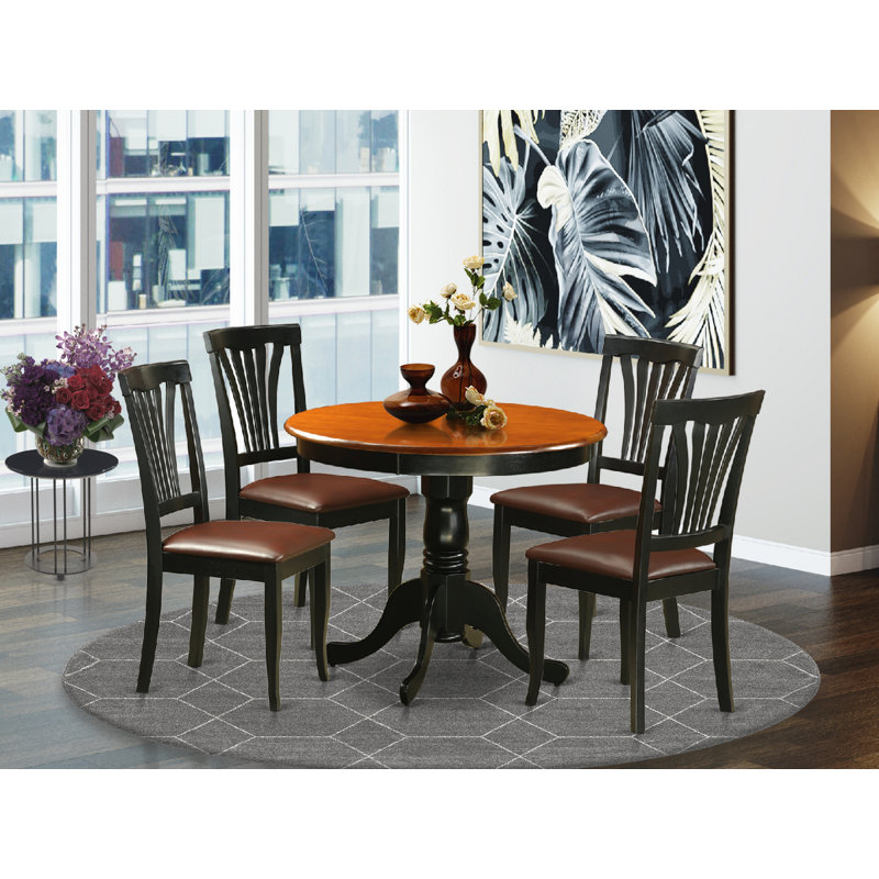 Ensemble de 5 pièces pour 5 pièces comprenant une table de cuisine ronde avec piédestal et 4 chaises de salle à manger en similicuir, 36 po x 36 po, noir et cerise