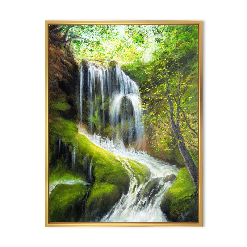 «Spring River Fall In Green Forest II», reproduction d'art sur toile traditionnelle, H 20 po x l 12 po x P 1 po