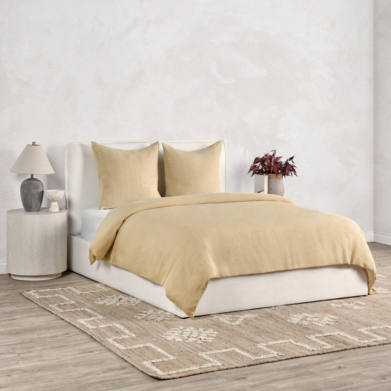 Ensemble de housse de couette en chanvre 3 pièces Paloma, Housse de couette pour très grand lit et 2 très , Jaune