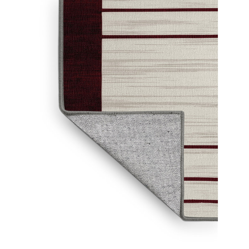 Tapis gris à rayures horizontales lavable à la machine, Carré 7 pi