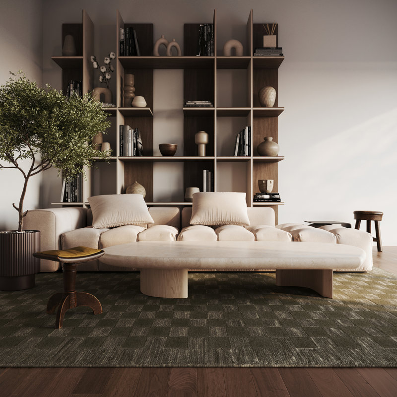 Linthea Modern Checkered Handmade Wool Rug, Rectangle 5' x 8'