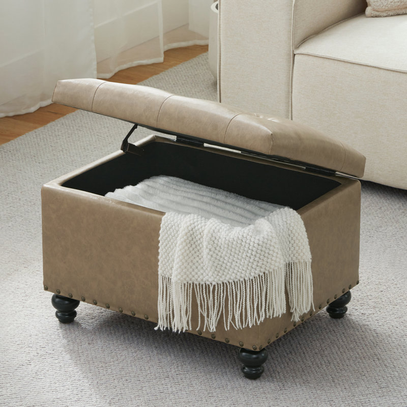 23.6" W Rectangle Upholstered Storage Ottoman, Taupe Brown