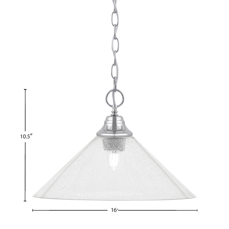 Luminaire suspendu à chaîne avec verre Aeronwen, H 10,5 po x l 16 po x P 16 po, Transparent, Chrome poli