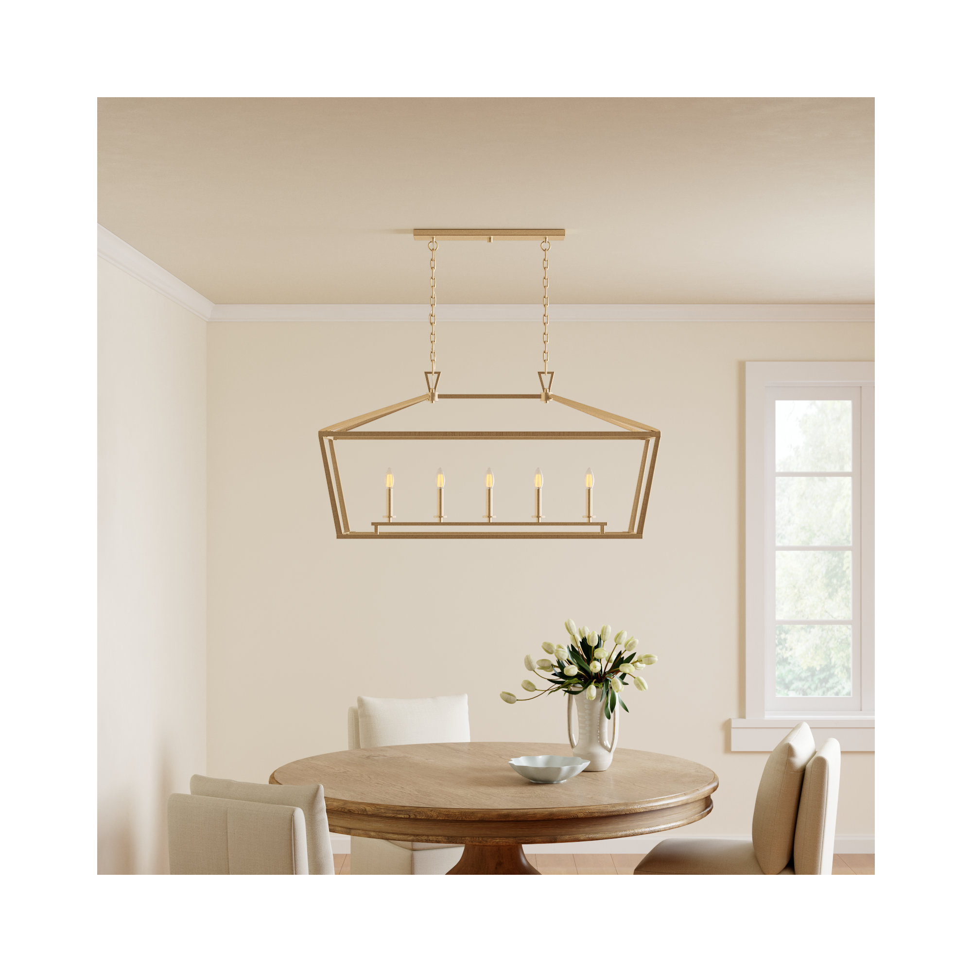 Hastings 5 Light Dimmable Pendant, Warm Brass, 23.5" H x 44" W x 16" D