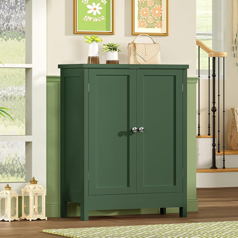 Armoire de rangement pour salle de bain avec 2 portes et 3 tablettes, armoire de rangement à hauteur réglable pour le salon, le vestibule, le bureau personnel, vert