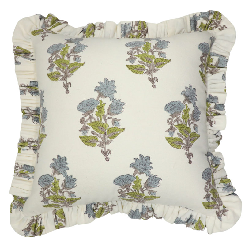 Housse de coussin en coton à imprimé main Fab Fabine - Abhisek, H 14 po x l 14 po, Carré