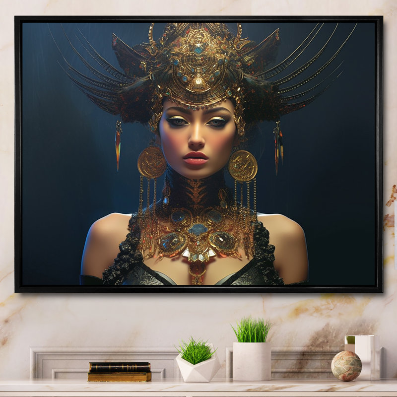 Glorious Glamour Discopunk, déesse sur toile, Cadre flottant noir, H 24 po x l 32 po x P 1 po