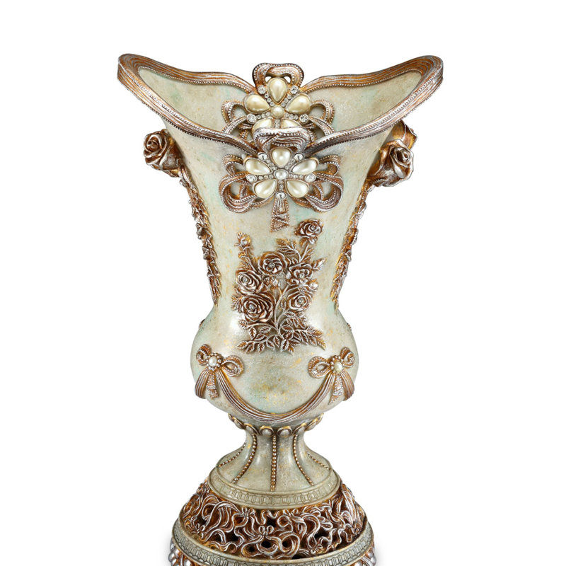 Vintage Rose Polyresin Decorative Table Vase with Faux Pearls