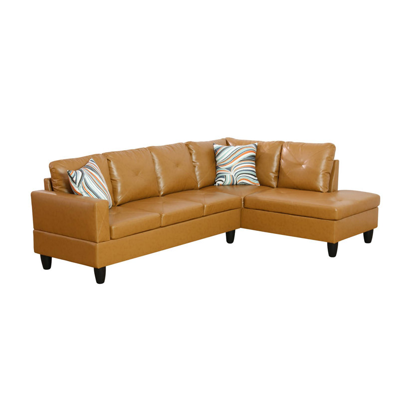 Glennia Faux Leather L-Shaped Sectional, Light Brown Faux Leather, Right Hand Facing