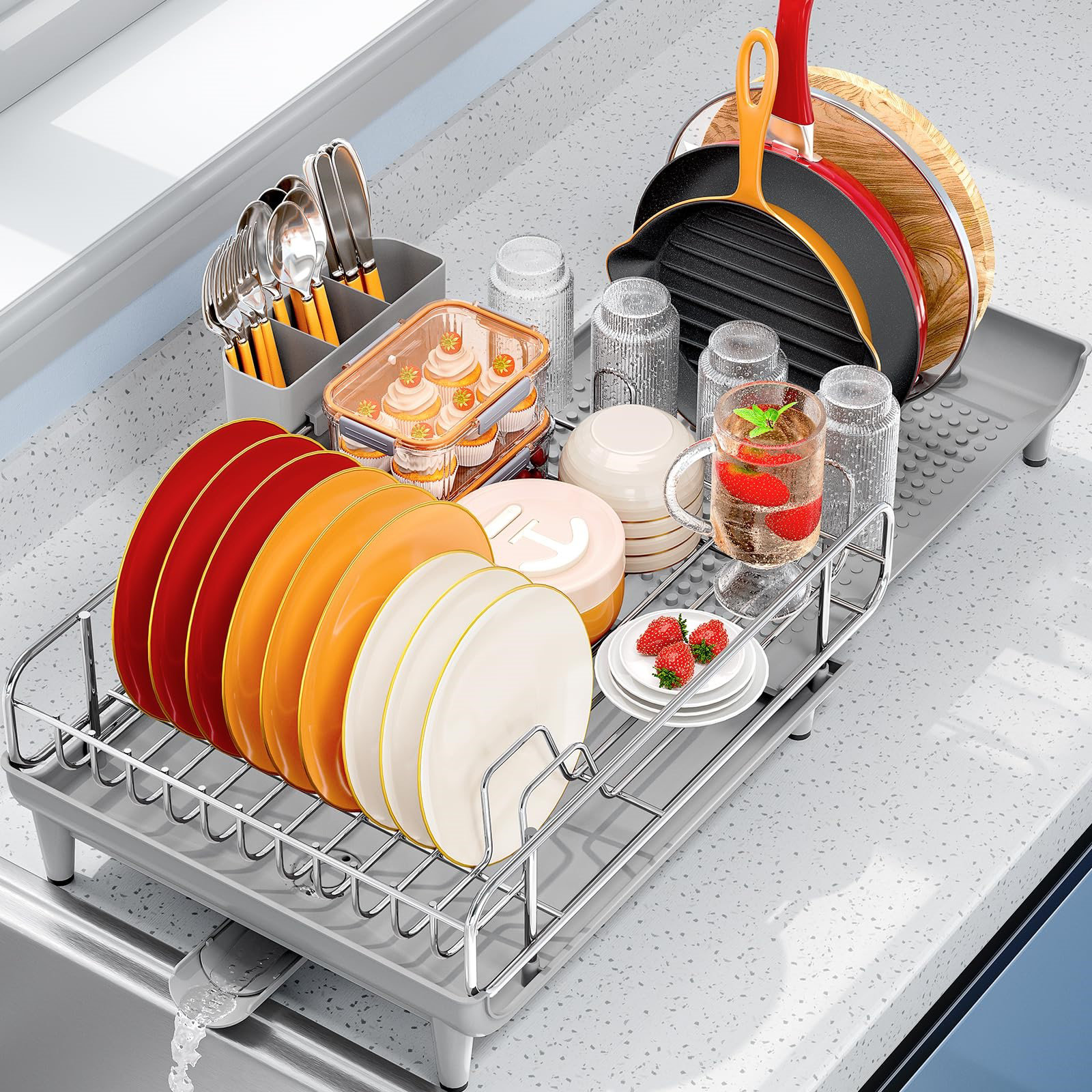 Stainless Steel Dish Foldable Dish Drying Mat QUDOBI Expandable