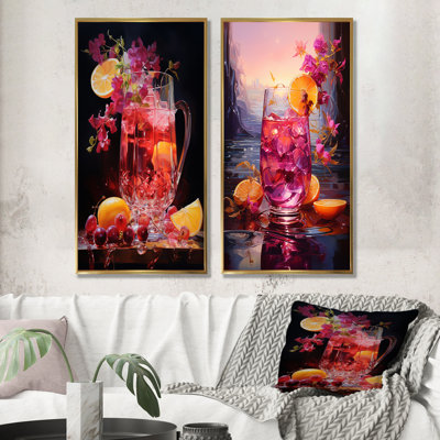 Sangria Sunset Cocktail - ensemble de salon d'art mural de 2 cocktails