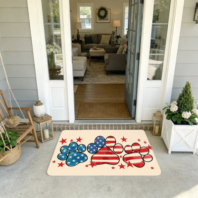 Patriotic Paw Print Red White Blue 20"X 32" Entry Welcome Mat for Pet Friendly Independence Day Use