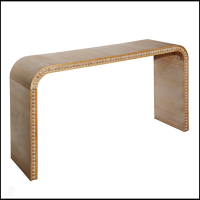 Console en forme de cascade courbée à finition bois naturel avec perles en bois, parfaite pour les vestibules et les espaces de vie
