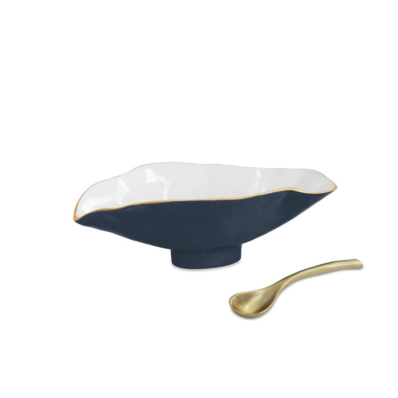 Encanto Claire Small Oval Bowl with Spoon, Midnight;White;Gold