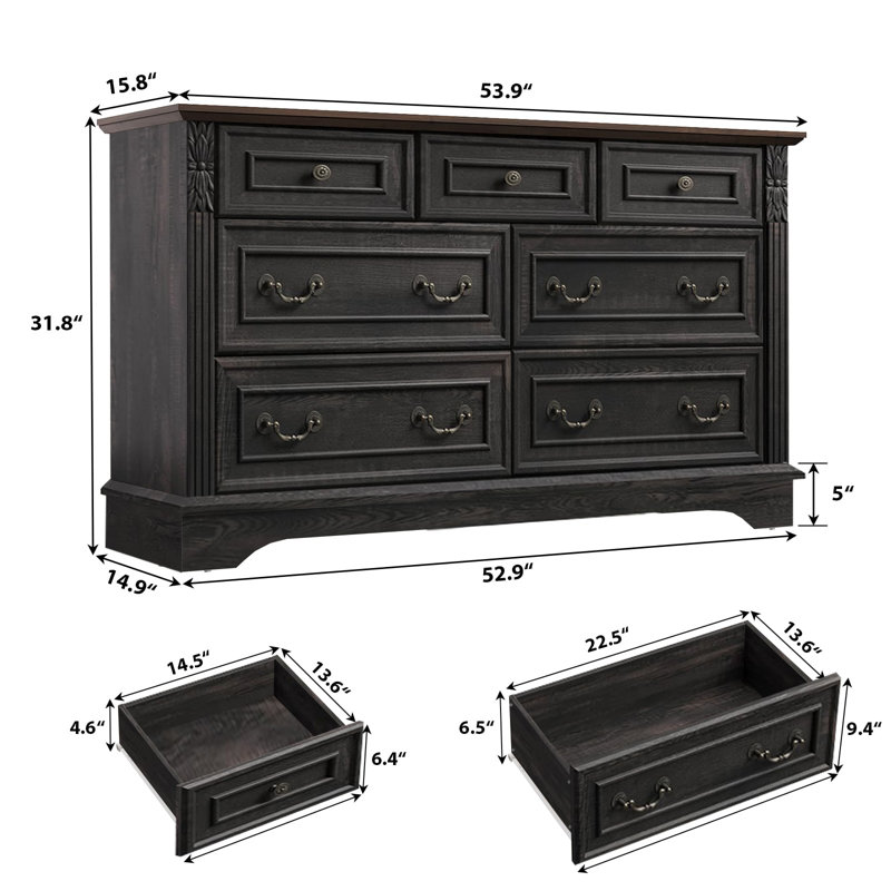 Commode 7 tiroirs Antique Farmhouse, Noir