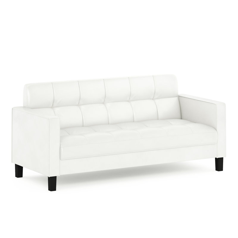 Tuskegee 74.5'' Faux Leather Sofa, White Faux Leather