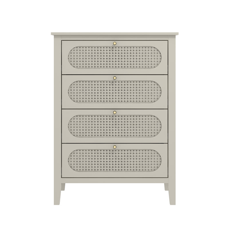 Arthen Rattan 4 Drawer Chest of Drawer, Light Grey