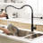 Stylish Black Kitchen Faucet With Pull Out , Single Lever, Enhance Appearance And Function Contemporary Ceramic Filler, Smooth Water Flow Control-2102458441
