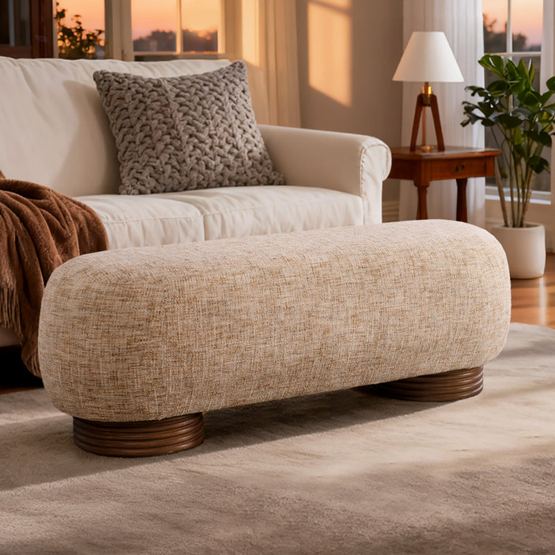 59.1" Upholstered Bench With Solid Wood Frame And Bentwood Legs, Fully Assembled
