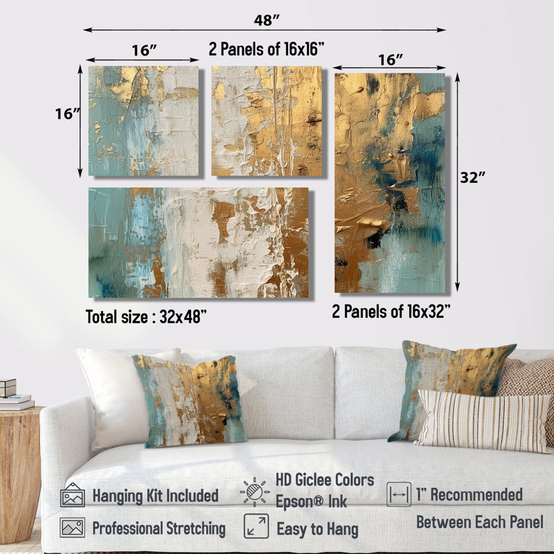 Gilded Daydreames VII - Décoration murale moderne 4 pièces, Toile tendue, Ne s’applique pas