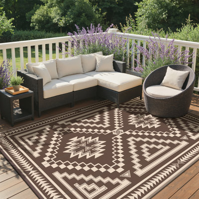 Shimeek Reversible Outdoor Mat, Waterproof Plastic Outdoor Mat, Coffee&Beige,Rectangle 6' x 9'