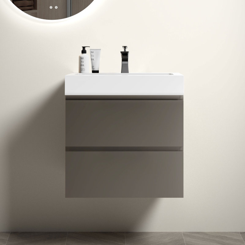 Meuble-lavabo mural 24 po avec lavabo, Gris