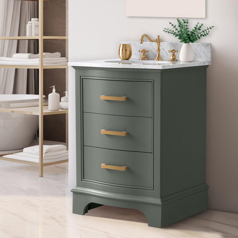 Ensemble de meuble-lavabo simple 24 po Goleta, Vert rétro / or brossé