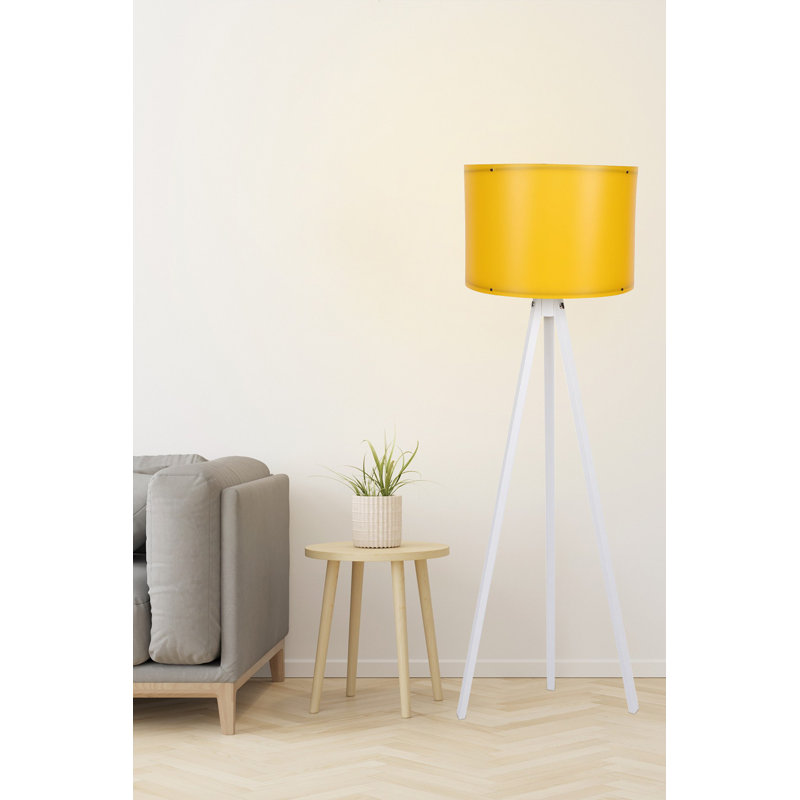Stylish Floor Lamp with MDF Body & Polypropylene Cap, 57.1 in Total Height, 15 in Cap Diameter | 6.6 ft Cable with On/Off Switch | CE Certified, E27 Socket (Max 60W), Elegant Yellow & White Design for Home Decor