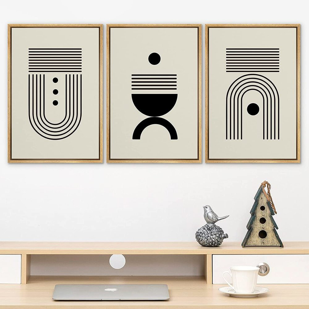 SIGNLEADER Geometric Abstract Wall Art Set - 3-Panel Framed Canvas Prints, Black & White, 16x24 Inches, Modern Decor For Living Room, Bedroom, Office