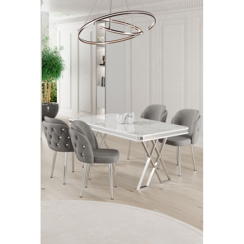 Ensemble de table et chaises de salle à manger, Chrome / gris