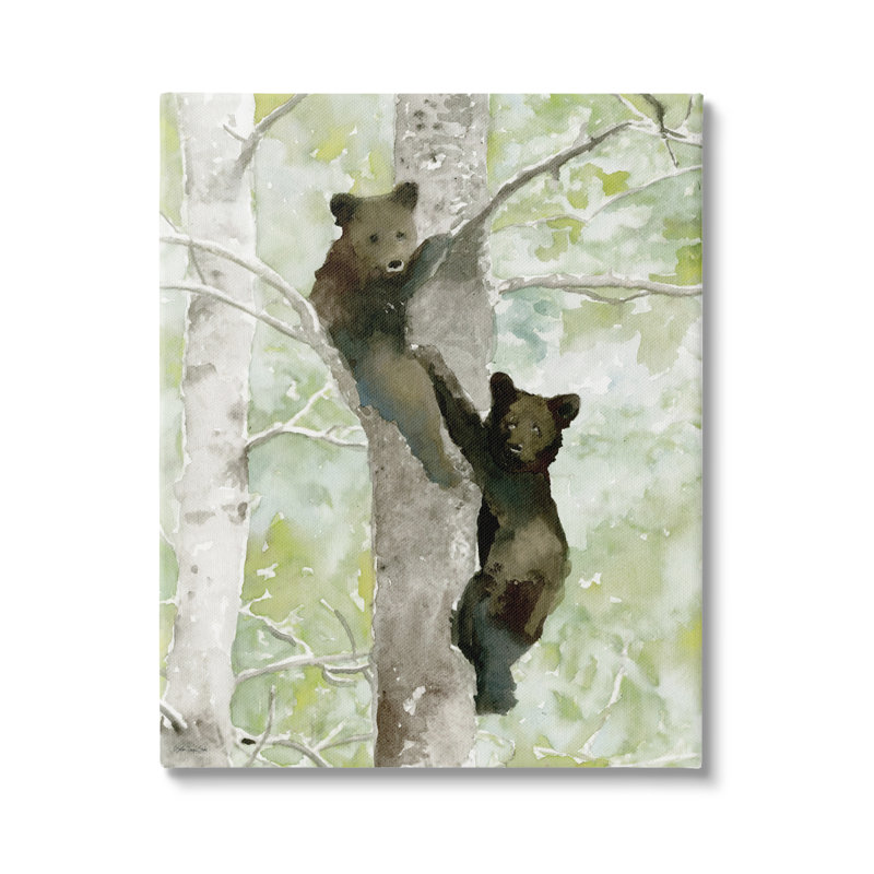«Bear Cubs Climbing Tree Nature» par Stellar Design Studio - impression sur toile tendue, H 20 po x l 16 po x P 1,5 po