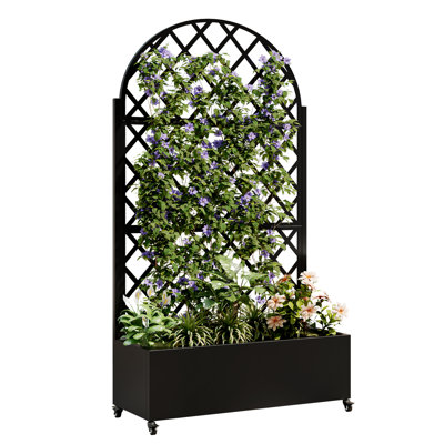 Pot à fleurs en métal avec treillis, 73,95 po de hauteur, 1,2 po d'épaisseur, rouille, pour flores grimpantes, drainage intégré, installation facile dans le patio, pot de fleurs épais, auto-drainant, plantes, à assembler,