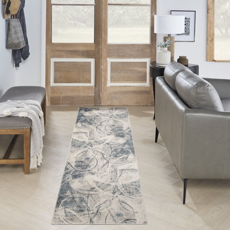 Astra Machine Washable Silver Blue Modern Indoor Rug, Runner 2' x 6'