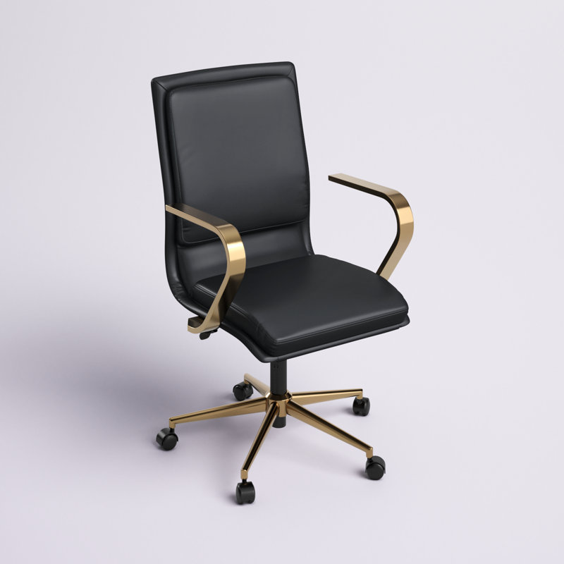 Mid-Back Executive Swivel Office Chair in Brushed Gold and Black Leather