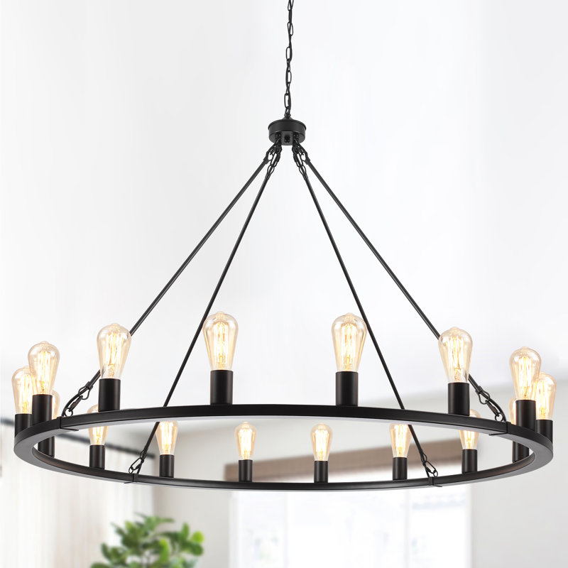  16 - Light 31 inch Dimmable Modern Farmhouse Wagon Wheel Chandelier for Living Room Kitchen Island Dining Foyer, Black