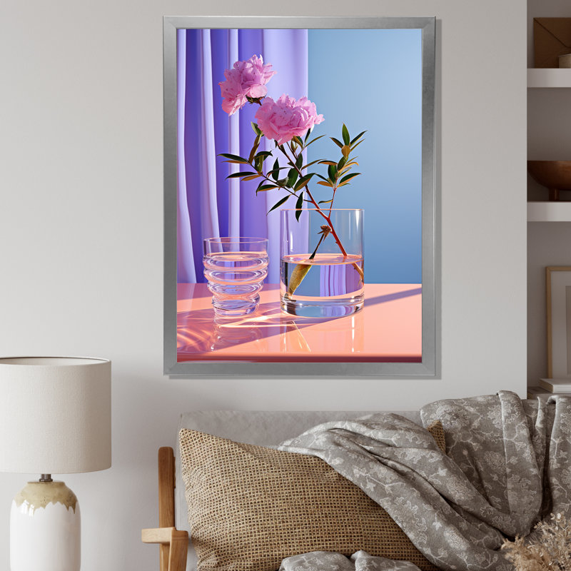 «Violet Visionary Vase Tranquility», reproduction sur toile encadrée, Cadre simple argenté, H 32 po x l 16 po x P 1 po