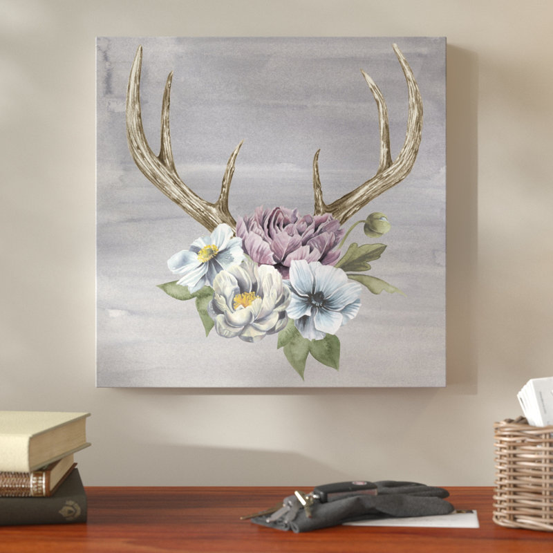 «Antler and Flowers II», impression sur toile tendue